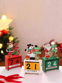 1pc Wooden Creative Christmas Cartoon Desktop Decor Gift Box Packaging Perpetual Calendar, Halloween, Halloween Decoration