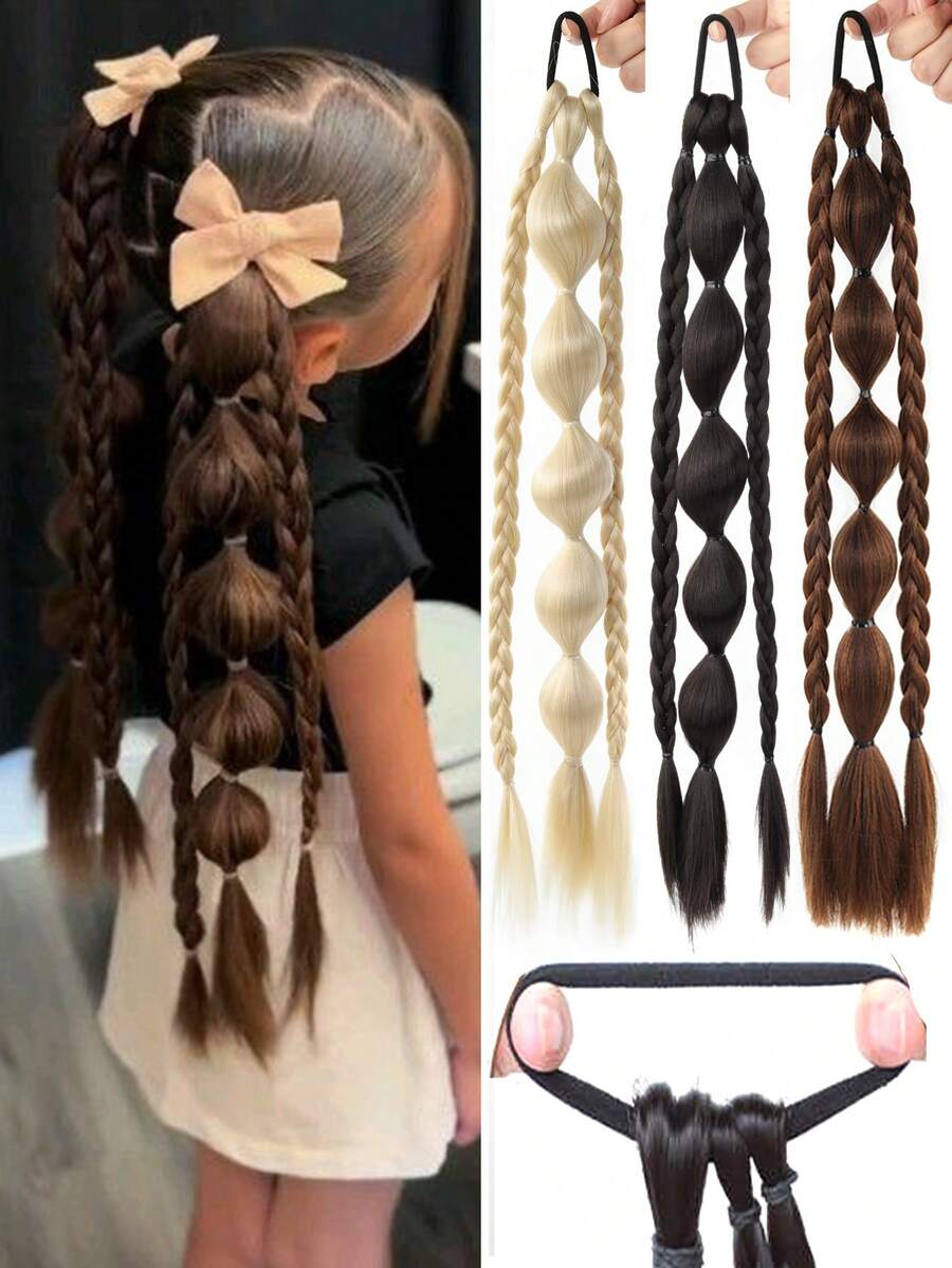 1 Pack Synthetic New Chinese Lantern Bubble Ponytail For Girls, Kids, Sweet And Cool Long Braid Lantern Boxing High Ponytail - Multicolor - View 1