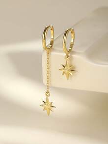 1件星形爱心925纯银耳环，女士垂坠耳环，简约饰品，耳钉式，平底，适合日常佩戴、婚礼、派对、订婚等场合，精致珠宝。