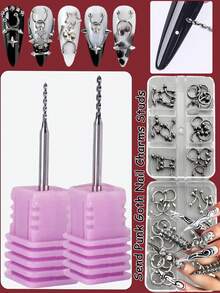 2 Stück 1-1,2 mm Spiralbohrer, 2 Stück konische Diamant-Spiralbohrer, 60 Stück Nagelkunststuds (geeignet für Aufklebe-Nägel, Schmuckherstellung mit Bohrung), Mini-Handbohrer, Lochstanze, Werkzeug-Zubehör, geeignet für Heim-Nagelstudio - 30 Stück/Box 3D Metall Punk Nail Art Dekorationen, Y2K Nagelbedarf, Nagelsteine, geeignet für Nägel, Lippen-Ringe, Nasenringe (4/3/2/1 Stück) - Verschiedenfarbig - Übersicht 11