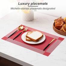 Washable Vinyl Placemats Set Of 4 For Indoor/Outdoor Use - B-four-corner-red - View 3
