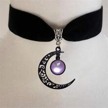 Rrdaily Gothic Moon Crystal Necklace Punk Style Moon Pendant Necklaces Vintage Black Crescent Necklace Dark Gothic Necklaces Costume Jewelry New Year Jewelry For Women{Inchcolor_nameinch:InchPurple1inch} - 紫色1 - 查看 3