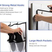 40 Pockets Large Over The Door Hanging Storage Rack - Gray Mesh With Non-Slip Hooks For Shoes, Travel Essentials, Cruise Packing, Dorm Room Organization, Utility Closet And Laundry Space, Easy Access Door Organizer, Lightweight Durable Mesh, Space-Saving Hanging Shelf For Small Apartments, Perfect For Entryways, Mudrooms, Bathrooms; Keeps Shoes, Accessories, And Cleaning Supplies Upright; Easy Installation With Included Hangers; Durable Mesh Construction For Everyday Use - Dark Grey - View 9