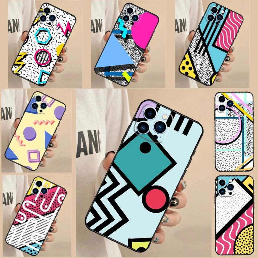 Custodia cover compatibile con 16, 15, 13, 11, 12, 14 Pro Max Mini 7 8 Plus X XS Max XR, con grafica astratta in stile pop art anni '80, bumper cover compatibile con 17, 17 Pro, 17 Pro Max - DFH1044 - Visualizzare 1