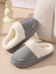 Plüsch Geschlossene Zehenpantoffeln, Warme Damen Hausschuhe für Herbst/Winter, Dicke rutschfeste Sohle, Paar Hausschuhe für Zuhause - Grau - Übersicht 7