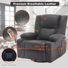 Linting - Sillas reclinables giratorias de masaje con calor de piel sintética gruesa y acolchada, cómodas reclinables manuales con portavasos, sillas mecedoras, color café clásico - Marrón Vintage - Ver 10