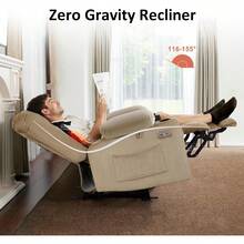 MCombo - Silla reclinable de gravedad cero con masaje de calor y vibración, silla reclinable con puertos USB y tipo C, portavasos para sala de estar, tela 6079 (color beige mediano 22 pulgadas de - 1 - Ver 9
