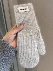 1 Pair Solid Color Rabbit Fur Knit Gloves, Warm And Windproof For Autumn/Winter, Versatile For Students And Couples