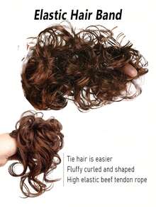 1 件装浅棕色凌乱发髻发片卷发发髻发圈凌乱发髻接发带弹性发带适合女士和女孩日常派对婚礼轻松造型 - Light Brown - 查看 4
