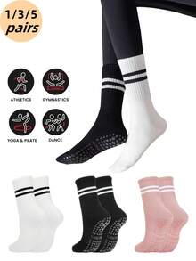 6 أزواج من جوارب اليوغا الملونة للنساء مع مانعات الانزلاق، غير قابلة للانزلاق، تنفس متوسطة الساق مناسبة لليوغا والرقص والأنشطة الرياضية الأخرى