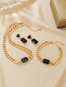 Conjunto de joyería bohemia elegante y exagerada de 4 piezas en color verde, con collar brillante, pulsera, colgante y aretes - Adecuado para uso diario y ocasiones de fiesta