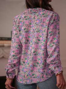 New Women's Blouse Casual Bohemian Floral Four-Season Long-Sleeve Blouse - Multi-Color Printed Button Elegant Blouse, Suitable For Casual Daily Wear, Vacations, Formal Occasions, Commuting, Versatile, With An Elegant Design, - Pink - View 8