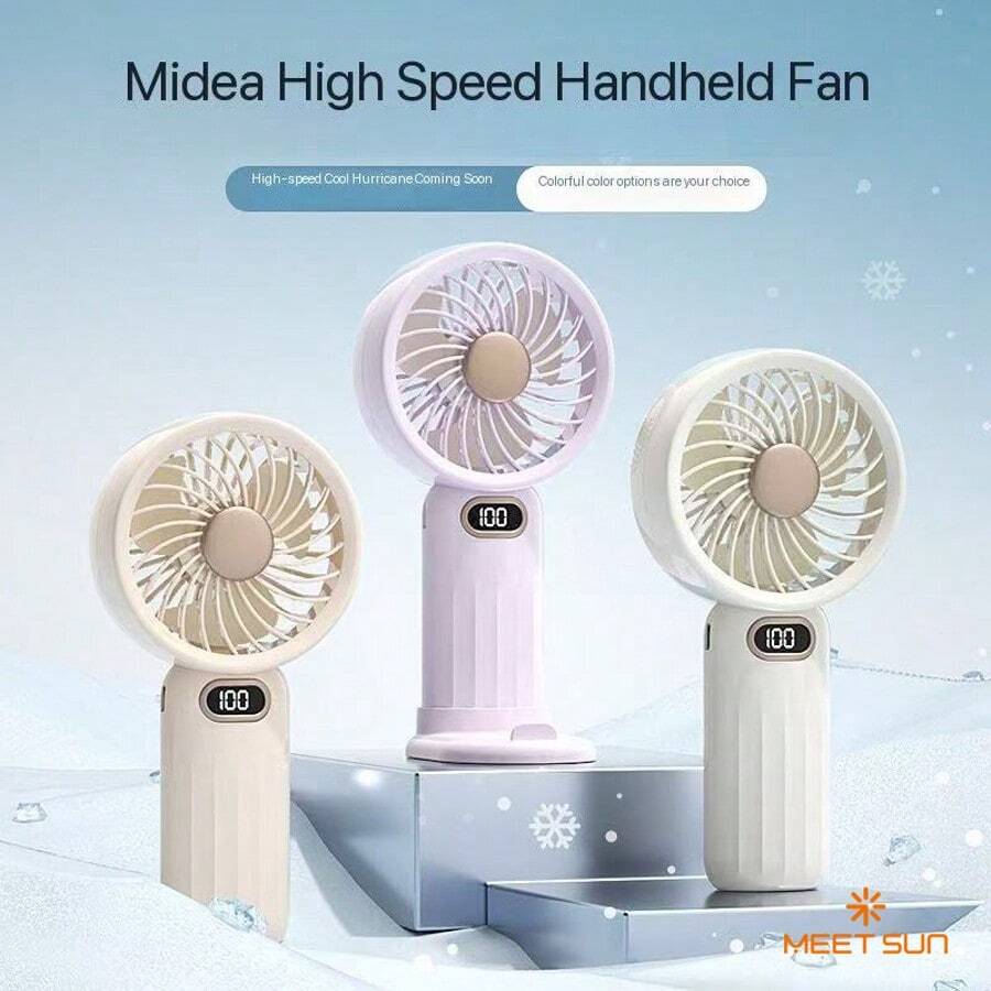 MEET SUN 1pc + 1200mAh Lithium Battery + Digital High-Speed Hand Fan + Phone Holder Base + Lanyard + 100 Wind Speeds + Handheld & Freestanding - Multicolor - View 1