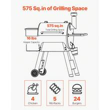 Wood Pellet Grill Smoker, 8 In 1 BBQ Grills For Outdoor Cooking, 575 Square Inches Cook Area Electric Smokers, With WiFi-App Control, LCD Screen Controller, Meat Probe, 500°F Max Temperature - 美規B型插(110-127V) - 查看 4