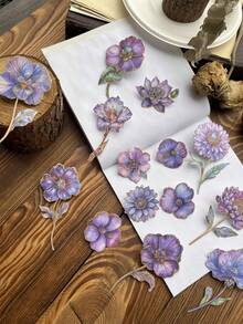 15pcs/Pack Vintage Thick 3D Paper Flower Branch Stickers, Floral Print Decoration For Journal Scrapbooking,School Supplies,Back To School