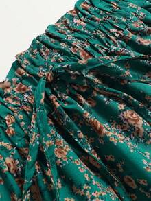 女士中长连衣裙，休闲夏季度假装，飘逸长裙 - 墨綠色 - 查看 3