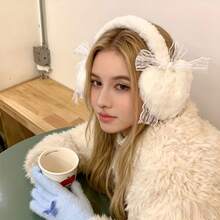 Winter New Japanese Style Cute Lace Bow Warm Headwear Fluffy Ear Muffs Heart-Shaped Earmuffs - Multicolor - View 3