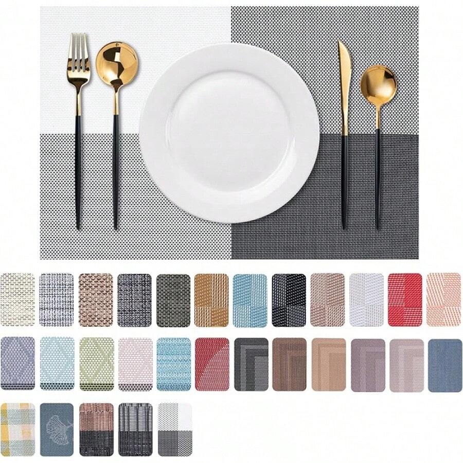 Washable Vinyl Placemats Set Of 4 For Indoor/Outdoor Use - I-black White - View 1
