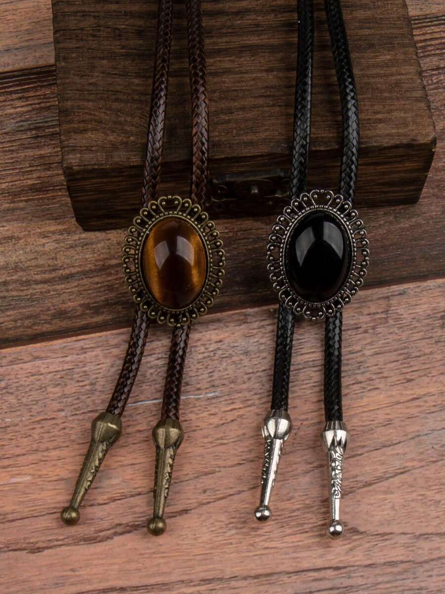 1pc Gothic Cowboy Bolo Tie, Fashion Long Metal Necklace Accessory, Versatile For Daily Wear