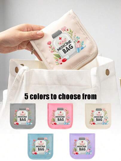 1pc Portable Medicine Bag, Compact Pill Organizer & Pill Pouch,Pills And Tablets Pattern Printing,Travel - Friendly Medication Storage For Daily/Outdoor/Travel, Essential For Health - Conscious & On - The - Go Users, Must - Have Medical Accessory,Multi Functional Fabric Small Medicine Bag