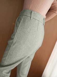 French Design Niche Straight-Leg Suit Pants, High-Waisted, Elegant, Autumn/Winter - Green - View 3