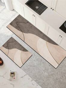 1pc Soft Rubber Kitchen Mat, 3.5mm Thick Kitchen Rug, Patchwork Stylish Design Kitchen Absorbent Mat Large Carpet, Can Be Cut To Fit Kitchen Size, Surface Fabric Material, Middle Sponge Layer, Bottom Rubber Layer, Suitable For Kitchen Rug, Kitchen Decor, Wedding Decor, Home Decor, Bathroom Mat, Entryway Mat, Laundry Room Mat, Hallway Carpet, Living Room Mat, Etc. - Multicolor - View 3