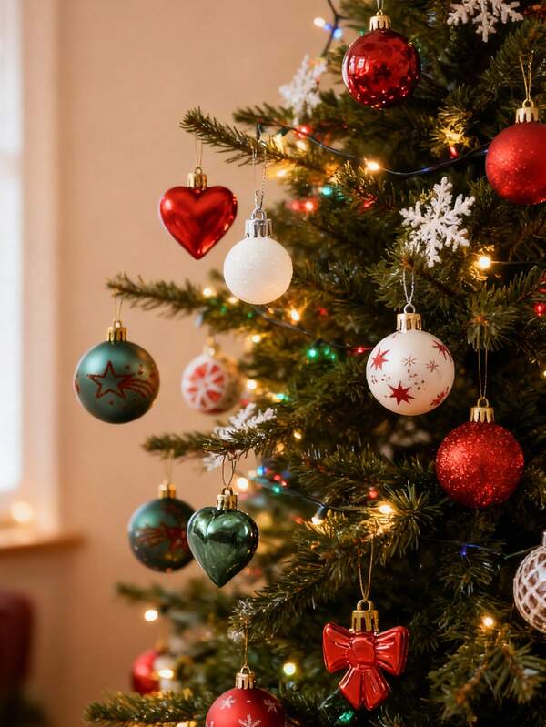 64 Pieces Of Red And Green Silver Christmas Ball Decorations, Love Reindeer Christmas Balls, Shatterproof Plastic Christmas Tree Decorations, Wedding Party Decorations, Christmas Party Decorations, Various Home Christmas Ball Decorations (Red And Green)