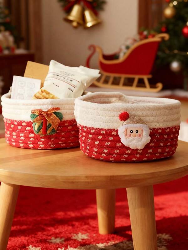 1pc Desktop Storage Basket, Christmas Decor Storage Basket, Small Items Organizer Box For Keys, Remote Controls, Suitable As Christmas Gift