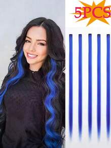 5pcs/Set Colorful Synthetic Hair Extensions Clip-In Hair Pieces, Rainbow Hair Extensions For Women & Girls - Multicolor - View 17