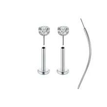 3件套无螺纹鼻钉，镶嵌立方氧化锆，男女通用，不锈钢材质，唇钉，扁平按压式耳环，立方氧化锆鼻环，适用于鼻部、耳垂、耳软骨穿孔，低致敏性，20G，附赠锥形工具 - 銀色 - 查看 45