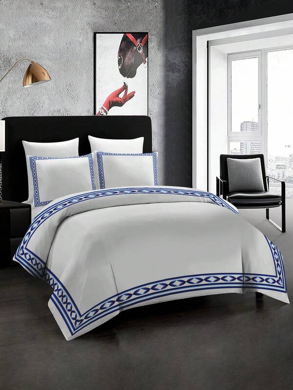 3PCS Modern Simple Line Pattern Duvet Cover Set(1 * Comforter + 2 * Pillowcase, No Core), Suitable For Home Bedroom, Guest Room, Game Room, Hotel, School Dormitory Four Seasons Universal Bedding, Soft And Comfortable Polyester Fabric, Machine Washable