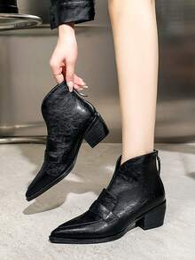 Qiluyuan Women's Fashion Ankle Boots, Short Boots For Autumn/Winter, New Western Style French Slim Pointed Toe High Heel Shoes, Chunky Heel, Zipper Back, Elegant Office Work Casual Date Booties