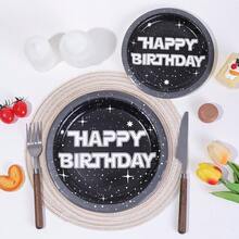 10pcs/20pcs/40pcs/50pcs,Disposable Paper Plates For Starry Sky Themed Birthday Party Decorations, Black Galaxy Spaceship 7-Inch And 9-Inch Paper Plates, Starry Sky Themed Birthday Party Supplies & Gifts - Multicolor - View 3