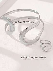 1 Set Geometric Hollow Women Rings & Bracelet Set - Silver - View 4
