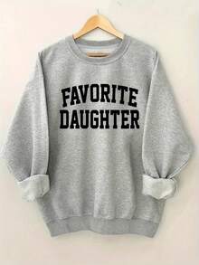 2025FAVORITE DAUGHTER Graphic Print Women's Casual Sweatshirt - Black Round Neck Long Sleeve Pullover, Machine Washable Autumn Winter Warmth, Perfect Gift For Daughters, Sweaters For S, Cozy Winter Apparel, Relaxed Fit Pullover, Comfortable CasualwearSoft And Breathable - 灰色 - 查看 1