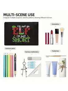 Christmas Theme Handbag And Cosmetic Bags Set,Printed With "I'm Not An I'm Just Short", Includes A Tote Bag And A Coin Purse,Middle Eastern Desert Pattern Linen Shopping Bag,Multi Functional Portable Handbag, Shoulder Bag,Large Capacity Fashion Simple Style Durable Gunny Bag,Skin Care Product Storage Bags,Makeup Bag, Beauty Products Storage, Charger Storage Bag,Suitable With Suitable For Outdoor Picnics, Parties, Travel And Shopping,Commute - Black - View 8