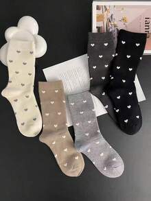 5 Paar Herzmuster Knöchelsocken, modische und vielseitige Kniestrümpfe, zufällige Auswahl