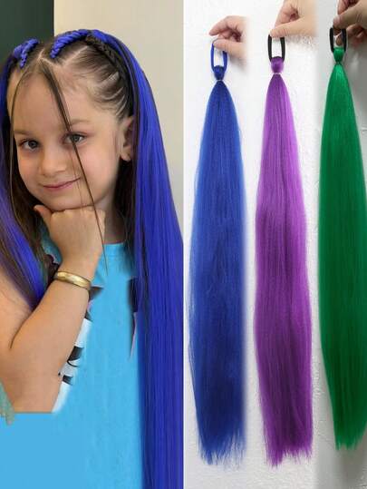 Syntetisk hästsvansförlängning med elastiskt band hårband lång Yaki rak färgad flätad hästsvans