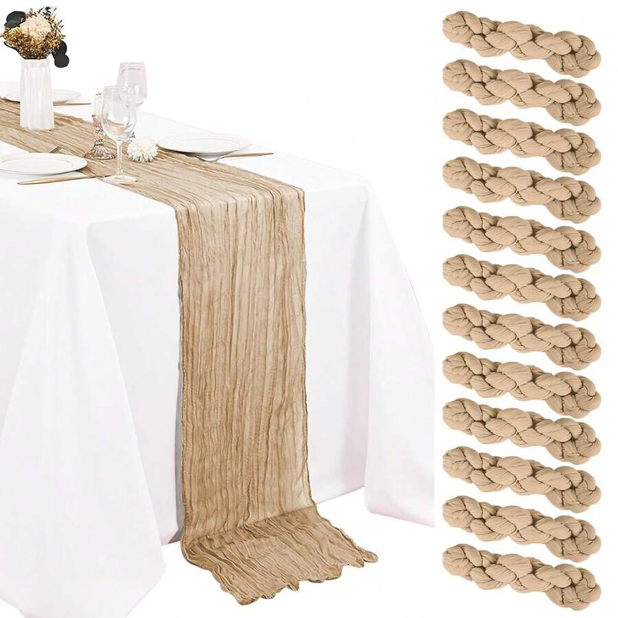 Paquete de 6 o 10 caminos de mesa de gasa de 20 x 120 pulgadas, 10 pies, semitransparentes, estilo bohemio, para bodas, fiestas, cumpleaños, baby showers y despedidas de soltera. - Champán - Ver 1