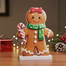 Christmas Gingerbread Man Figurines With Candy Cute Shelf Ornament Table Decor For Home Holiday Decoration - Orange - View 4