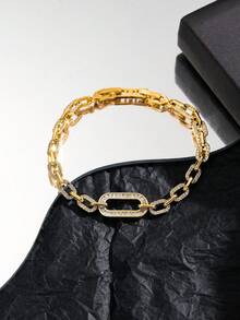 1pc 18K Gold/Platinum Plated Cubic Zirconia Fully Paved Unisex Hip Hop Bracelet, Luxury Gift For Women, Suitable For Daily Wear And Parties