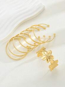 8/12pcs Fashion Metal Textured Heart Shape Bangle Bracelet Set, Boho Adjustable Layered Wristband, Suitable For Daily & Party Wear, Ideal Gift For Friends & Family - Gold - View 9