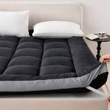 Rollable Mattress Pad, Houndstooth Bedding, Mattress Topper, Slouchy Sofa Bed, Ins-Style Mattress Pad, Lying-Down Savior For Workers, Household Essentials, Dorm Mattress, Must-Have For Rental Housing, High-Density High-Elastic Cotton Filling. Unbeatable Resilience, Whether Sitting, Lying, Or Tousling, It Remains Fluffy And Shaped, Highly Durable, Keeping You "Lying Flat" For A Long Time~ - Black - View 2