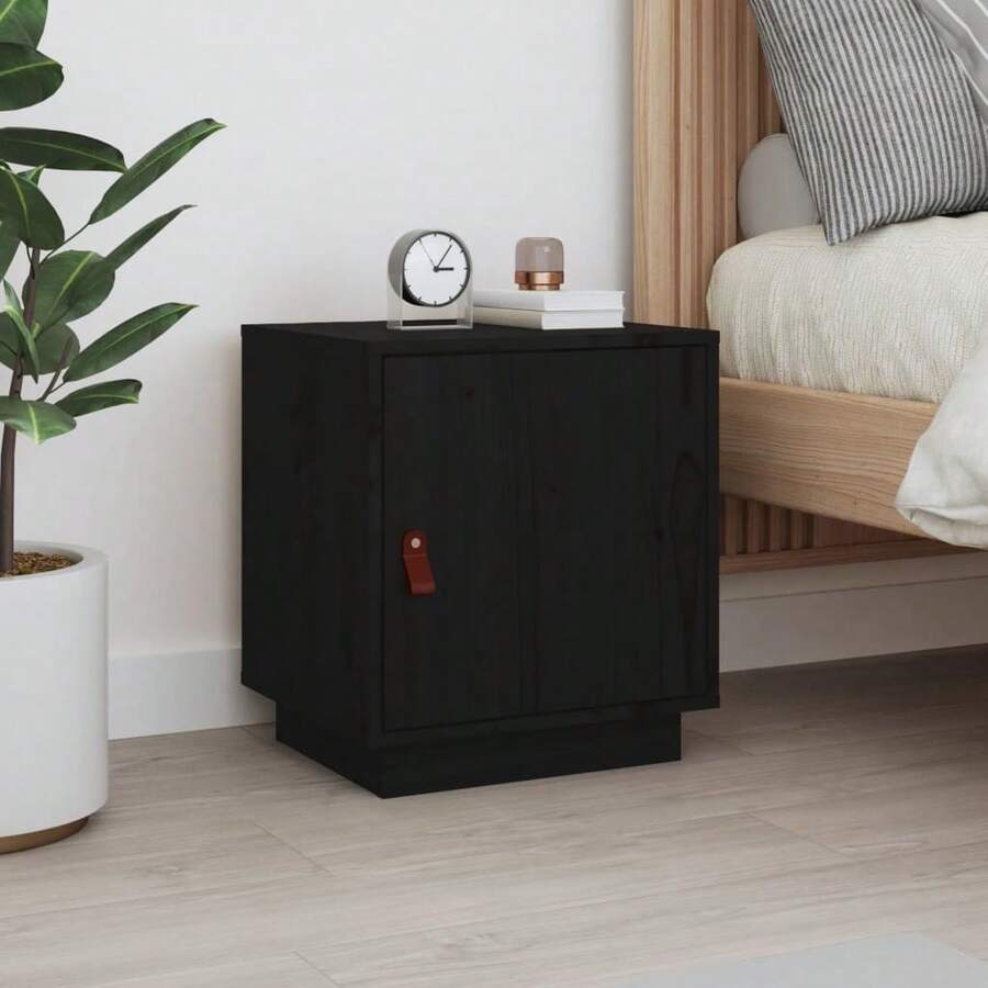 Comodino vidaXL nero, 40x34x45 cm, in legno massello di pino. - nero - Visualizzare 1