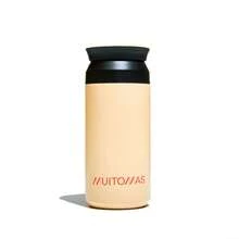Garrafa térmica Muitomas 350ml, garrafa térmica de aço leve e portátil, garrafa térmica com design elegante e vedação à prova de vazamento, cor pêssego felpudo - Bege - Ver 1