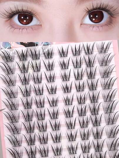 80 piezas/Set de pestañas postizas con forma de cola de zorro azul, estilo alargado para maquillaje de escenario, fiesta y citas