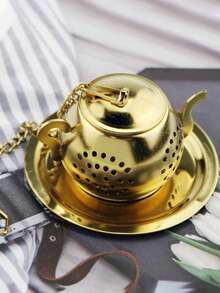 مصفاة شاي من الفولاذ المقاوم للصدأ، قطعة واحدة، منتج للذهاب إلى المدرسة - الذهبي - مشاهدة 2