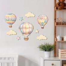 9-Piece Set, Hot Air Balloon Wooden Wall Decoration, With Cloud And Star Wall Decoration, An Art Set Suitable For Bedrooms, Classrooms And Playrooms, Easy To Hang, Classroom Wall Decoration, Vivid Wall Art, Classic Design - Multicolor - View 4