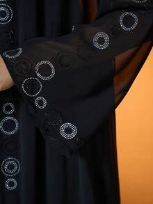 Mgiacy-Pop，新品上市，立领阿拉伯传统长袍转印设计长袖雪纺中东长袍（不含内衬）