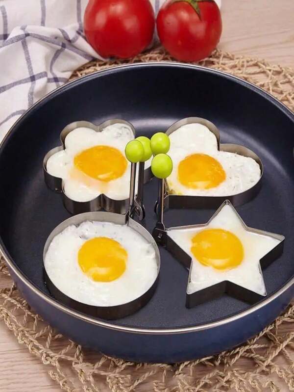 Stainless Steel Egg Pan Mold 4/1 Set: Round, Heart-Shaped And Star-Shaped Egg Pan Mold. Frying Pan Utensil Kitchen Supplies